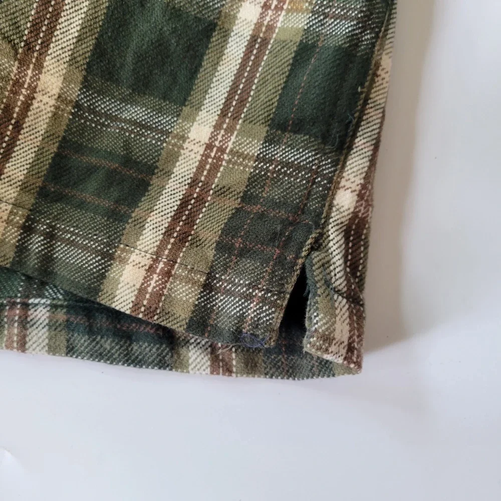 Vintage St Johns Bay Brawny Cotton  PlaidFlannel Shacket Corduroy Flip Cuff 90s